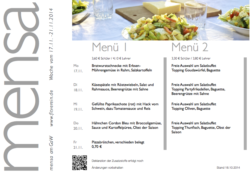 Mensa Speisekarte KW47